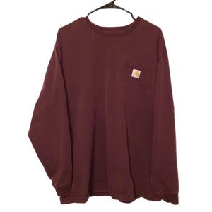 Men’s Carhartt Original Fit Burgundy Long Sleeve Work Tee Front Pocket T-Shirt